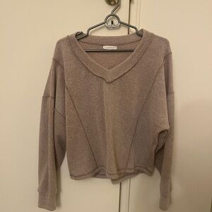 Lush V-Neck long sleeve top in Beige